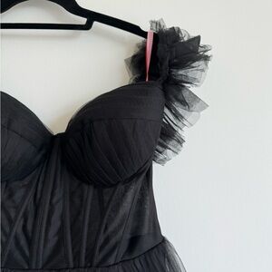 Milla - XL Black Ruffled Tulle Midi Dress